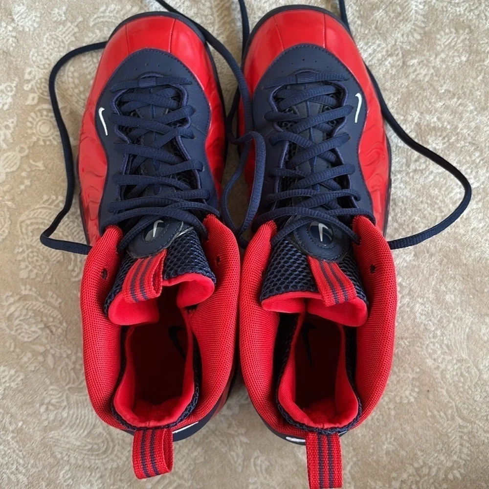 Nike Air Foamposite Little Posite Pro University Red Blue Lace Up Sneakers Shiny